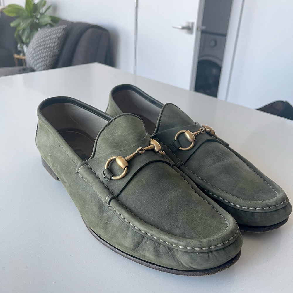 Gucci 1953 Khaki Green Nubuck Loafers - 9.5